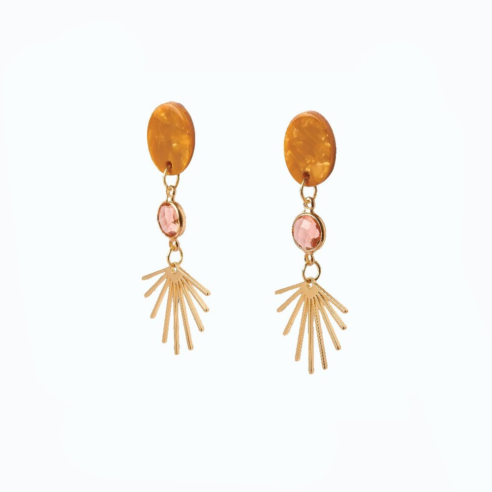 Reseda Three Tier Dangle Earrings Pink/Gold